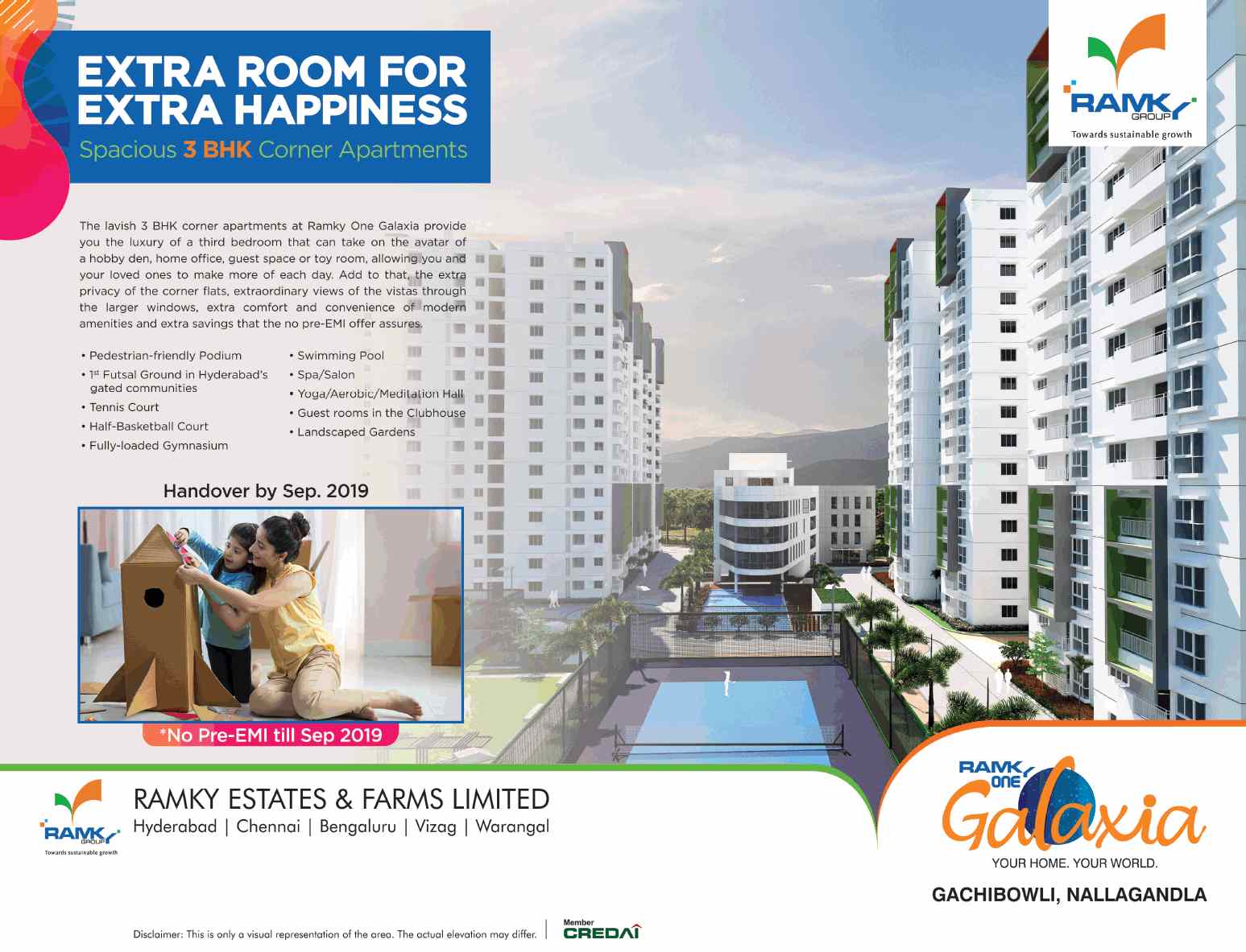 Book lavish 3 BHK corner apartments at Ramky One Galaxia in Hyderabad